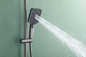 Ensemble de douche moderne carré à effet pluie, mitigeur thermostatique réglable en hauteur, laiton noir mat, pour lavabo de salle de bain, douche apparente - Product Image 6