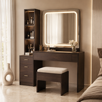 Coiffeuse moderne personnalisée avec miroir LED, tiroirs et armoire de rangement - Meuble de chambre en bois