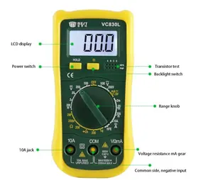 VC830L Multimeter Digital Portabel, Pengukur Jarak Resistensi Voltase AC Auto-dc, Frekuensi Mini, Multimeter Digital Portabel 20A Tester