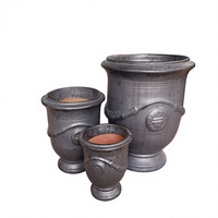Set Pot Bunga Keramik Vintage Klasik 3 Buah Ramah Lingkungan dengan Lubang Drainase dan Lapisan Mengkilap untuk Tanaman Hijau di Rumah dan Taman