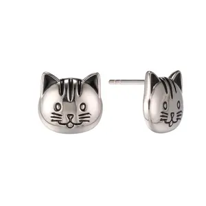 Spot Wholesale Sliver Cartoon Cute Cat Studs Earrings With Quality Wholesale