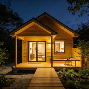 Maison préfabriquée en <span class=keywords><strong>bois</strong></span>, chalet lumineux et chaleureux pour B&B et hébergement familial, studio compact avec terrasse extérieure - Product Image 1