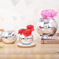 Nordique Moderne De Luxe Boule Ronde De Mariage Pièce Maîtresse Arrangement De Fleurs Or Argent Miroir Vases En Verre à vendre
