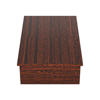 Table de présentation commerciale personnalisée, écologique, à 1 étagère, en grain de bois, avec surface en stratifié mélaminé, profil bas, sur piédestal