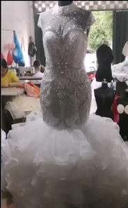 Nouvelle robe de mariée sirène de luxe, robe de mariée scintillante à paillettes, robe de mariée à manches courtes et volants - Product Image 4