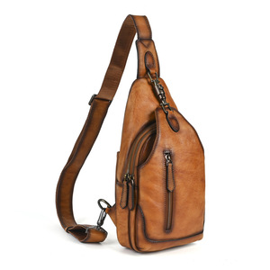 Bolso de pecho de cuero genuino para hombre, color marrón café, de gran capacidad, para viajes de ocio - Product Image 3