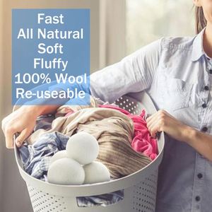 Prêt à expédier 7cm 6 boules dans un sac OPP boules de séchage en laine blanche boules de séchage en laine biologique faites à la main - Product Image 2