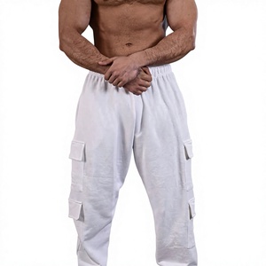 Pantalon de jogging cargo blanc pour homme, taille élastique, plusieurs poches, décontracté, respirant, en coton tricoté, idéal pour le printemps - Product Image 1