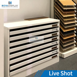 Expositor de Muestras de Madera y Metal con Estantes Ajustables y Cajones, Multi-Rejilla para Muestras de Pisos de Madera - Product Image 6