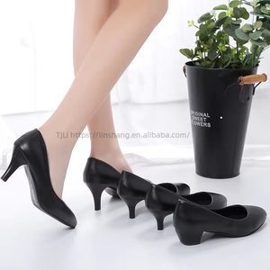 New High-heeled Stiletto Pointy Professional All Match Working Women's Single Black <b>Leather</b> Dress Shoes Women - Product Image 4