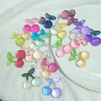Accessoires en résine pour cheveux faits à la main, transparents, lumineux, en forme de fruit de cerise, à dos plat, technique de goutte de colle