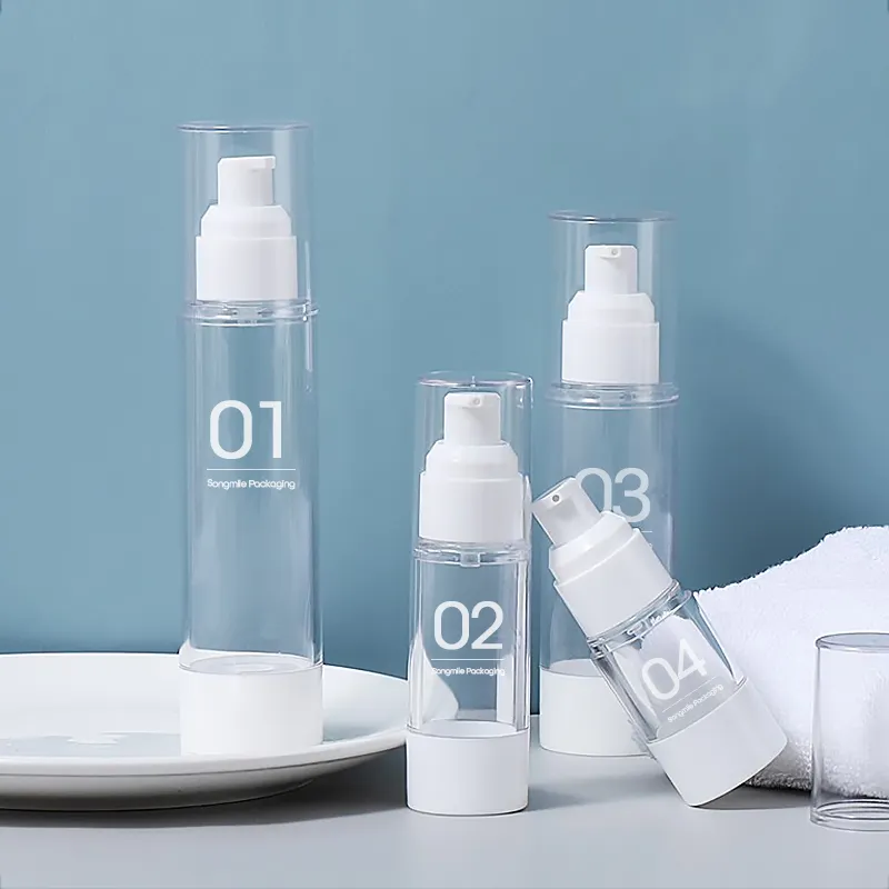 Новый дизайн, косметические пластиковые прозрачные белые как ПП 30 мл 50 мл, безвоздушные банки для крема, бутылка с насосом для ухода за кожей