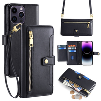 Étui de téléphone élégant avec fentes pour cartes, bandoulière réglable, couverture magnétique en cuir pour iPhone 18 Pro Max 17 16 15 Plus 14 Pro Max