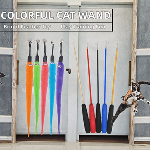 Varita de juguete colorida con diseño de gato de dibujos animados, repuesto de gusano metálico, juguete interactivo ecológico para entrenamiento y juego de gatos. - Product Image 2