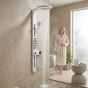 Ensemble de <span class=keywords><strong>douche</strong></span> multifonctionnel en cuivre de conception <span class=keywords><strong>italienne</strong></span> avec douchette pluie et douchette lombaire, finition or brossé - Product Image 3