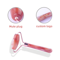 Rodillo Facial de Jade de Una Sola Cabeza y Masajeador Facial de Cuarzo Rosa de Alta Calidad en Oferta, Herramienta de Masaje para Ojos y Cuello con Mango de Resina Antienvejecimiento