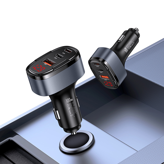USAMS New 100W PD Fast Car Charger LED Display USB 3ports Lighting Type c Usb a Universal Phone Tablet Laptop Car Charger