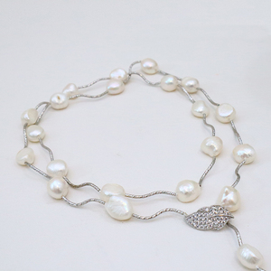 Cadena de plata esterlina de moda suéter largo collar de perlas de agua dulce barroco adecuado para mujeres - Product Image 4