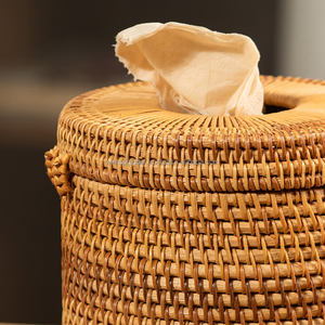 Round <b>Rattan</b> <b>Tissue</b> <b>Box</b> <b>Cover</b> Home Decorative Acial <b>Tissue</b> Holder with Top Lid Made of Real <b>Rattan</b> - Product Image 2