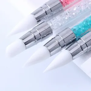 1 pièce Stylo de modelage et de pointillage à double embout en silicone, Pinceaux pour nail art, Outil à manche en strass et cristaux pour manucure gel DIY - Product Image 3