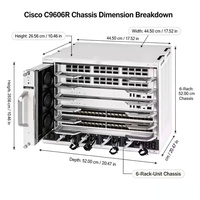 Châssis de commutateur central modulaire Cisco Catalyst C9606R à 6 emplacements, 2 superviseurs, 4 cartes de liaison, 25,6 Tbit/s, 6,4 Tbit/s par emplacement, 4 alimentations, réseau
