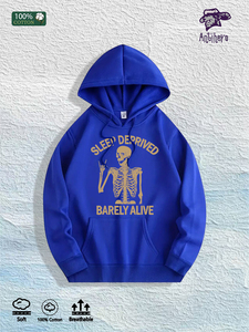 Magazzino Locale USA: Felpa con Cappuccio 100% Cotone con Grafica Scheletro 'Sleep Deprived', 7 Colori - Product Image 6