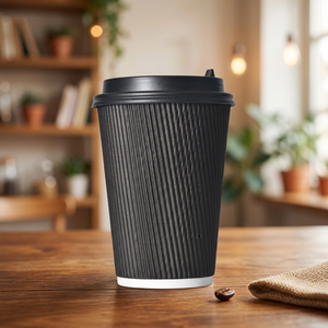 แก้วกระดาษคราฟท์แบบมีผนังลูกฟูก ขนาด 8/9 ออนซ์ 250 มล. แก้วกาแฟแบบใช้แล้วทิ้งสำหรับเครื่องดื่มร้อน สีดำ เก็บความร้อนได้ สำหรับซื้อกลับบ้าน - Product Image 3