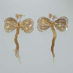 Pendientes de Perlas Chapados en Oro, Acero Inoxidable 316L, Diseño de Lazo con Borlas, Estilo Bohemio, Joyería de Fiesta para Mujer, 18 cm - Product Image 1