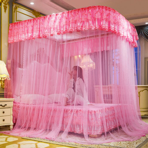 Hàn Quốc Phong Cách Màu Hồng Ren Thêu Đôi Nylon Pha Trộn Giường Rèm Cửa 4 Góc Bài Tán Màn Muỗi - Product Image 3