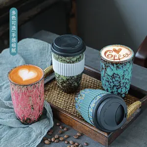 New European ceramic coffee mug with silicone cover heat insulation sleeve, Custom logo Ceramic cup mug