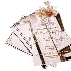Inviti di Nozze Trasparenti con <span class=keywords><strong>Nomi</strong></span> Incisi al Laser su Cristallo Dorato, Stampa Letterpress e Design alla Moda - Product Image 5