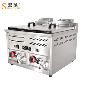 Potato Chips Fryer 8+8L Commercial Gas Temperature Controlled 2 Basket Deep Fryer With Potato Chips Frying Machine