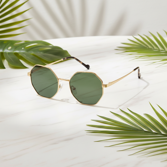 Luxury Fashion Low MOQ Custom Own Logo High Quality Unisex Hexagon Polarized Lightweight Comfortable Metal Frame Sunglasses