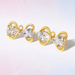 Fashion Wholesale Stud Earrings CZ Zircon 18K Gold Plated Trendy <b>Bow</b> <b>Ribbon</b> Earrings for Women - Product Image 1