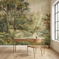 Papier peint mural vintage de paysage tropical de forêt tropicale en aquarelle pour salon, chambre à coucher, décoration murale de la maison