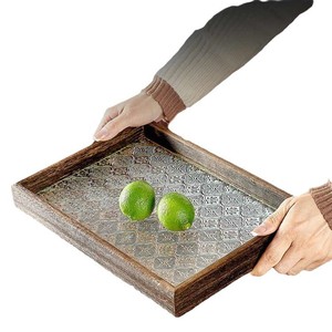 Vintage Style Rectangular <b>Tea</b> <b>Tray</b> Wood With Flower Design For Home Use Serving <b>Trays</b> - Product Image 5
