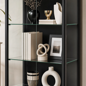 Vitrina de Bambú Aauro para el Hogar con Puertas de Vidrio, 3 Luces de Colores, Sensor de Movimiento, Estantes de Vidrio Ajustables, Librería para Artículos Decorativos - Product Image 4