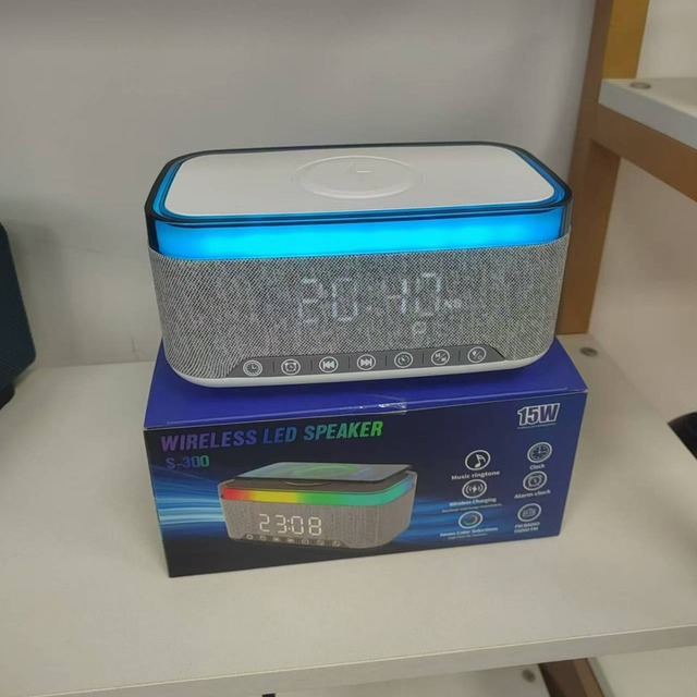 Wireless Charger Speaker with RGB Led Lights Portable White Noise Speaker  Cheap Wireless Charging Speaker with Alarm Clock