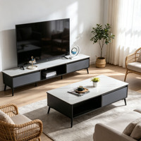 Ensemble meuble TV et table basse en bois moderne avec rangement ouvert pour salon, mobilier de maison, vente en gros, direct usine