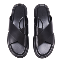 Pantoufles Homme en Cuir Véritable Antidérapantes, Tige en Peau de Vache de Première Qualité, Douces, Confortables et Respirantes, Sandales Plates Quotidiennes pour la Maison
