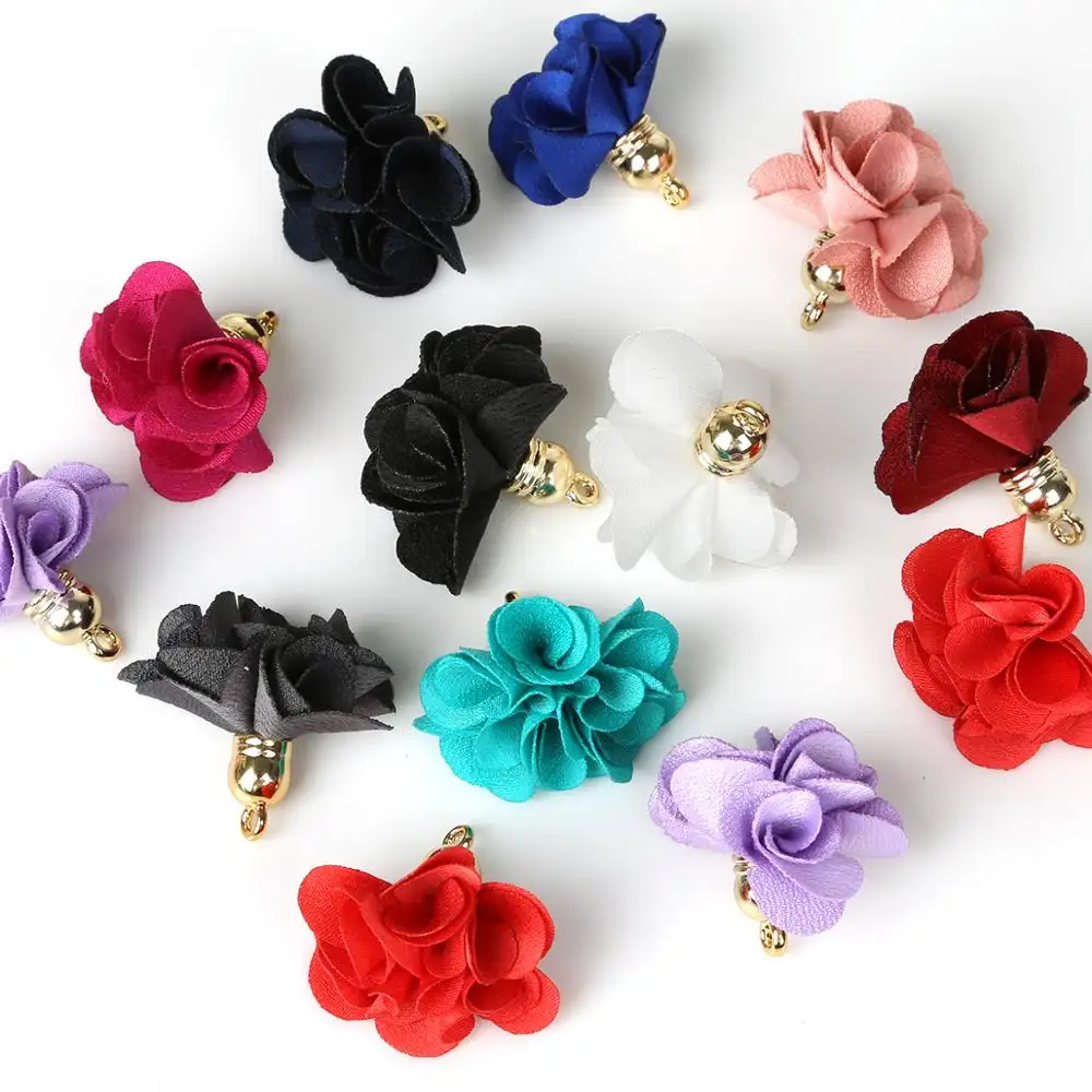 De moda 10 unids/lote 3cm flores colgante borlas para DIY a mano pendiente llave cadena bolso de la joyería accesorios de joyería haciendo
