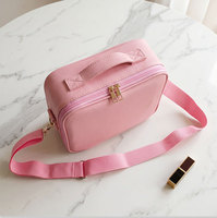 Sac de maquillage de voyage portable QET1078 avec miroir LED, séparateurs réglables, bandoulière, sacs et étuis cosmétiques professionnels pour femmes