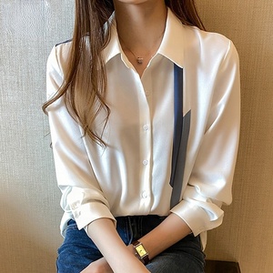 Blusa feminina folgada com gola virada, camisa para trabalho e escritório, primavera e outono, vintage, 18114 # - Product Image 3