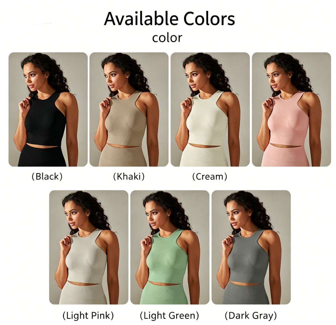 Wholesale Seamless Tight Mid-Length Solid Color High Elastic Yoga Tank Top, Sports Running Fitness Yoga Top