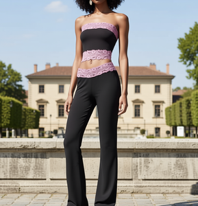 ชุดเซ็ต 2 ชิ้น เสื้อผ้าผู้หญิง PEEQI K25L1168 รุ่นใหม่ สำหรับฤดูใบไม้ผลิและฤดูใบไม้ร่วง ตกแต่งด้วยผ้าลูกไม้ ชุดกางเกงขายาว 2 ชิ้น สไตล์เซ็กซี่ สำหรับผู้หญิง ปี 2026 - Product Image 2