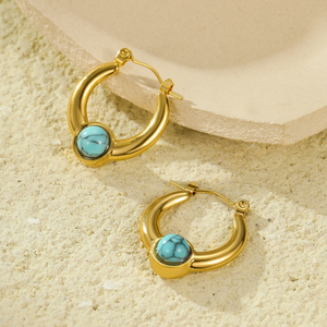 Pendientes de piedra natural de estilo retro europeo y americano, diseño de flores y estrellas en acero inoxidable - Product Image 3