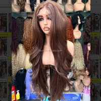 Perruque Lace Front Synthétique Effet Soie 32 Pouces Ondulée 13x4 Transparente Sans Colle Ligne de Cheveux Naturelle Résistante à la Chaleur