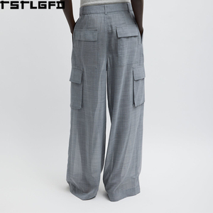 Oem Odm Sheer <b>Wool</b> Gauze Triple Pleat Trousers Wide Leg Cargo <b>Pants</b> High Fashion Minimalist Slacks Wholesale Bulk - Product Image 2