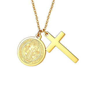 Christian joyería FaithHeart <span class=keywords><strong>San</strong></span> <span class=keywords><strong>Benedicto</strong></span> de Nursia chapado en oro de acero inoxidable Santos medalla colgante - Product Image 1