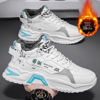Nouvelles Chaussures Montantes Décontractées et Tendance pour Hommes, Style Coréen Hiver, en Cuir Synthétique Doublé Polaire, Rehaussantes, à Lacets, pour Papa